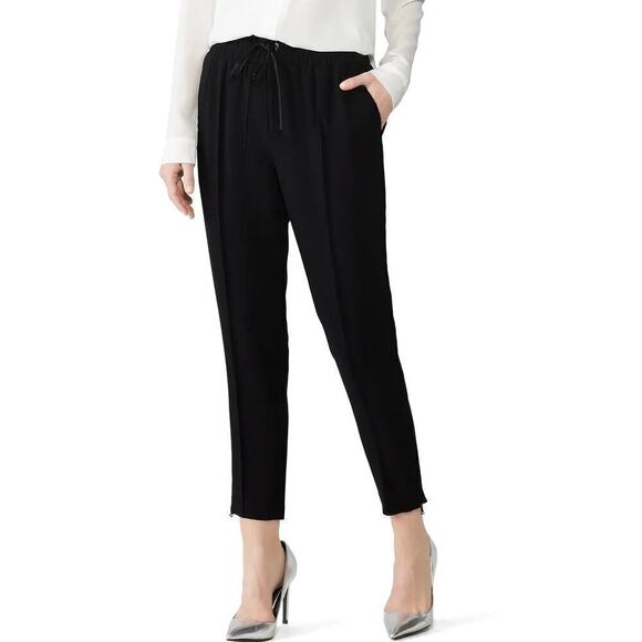 Cinq a Sept Adalie Pants High Rise Drawstring Waist Zipped Cuffs Black Large - Picture 1 of 12